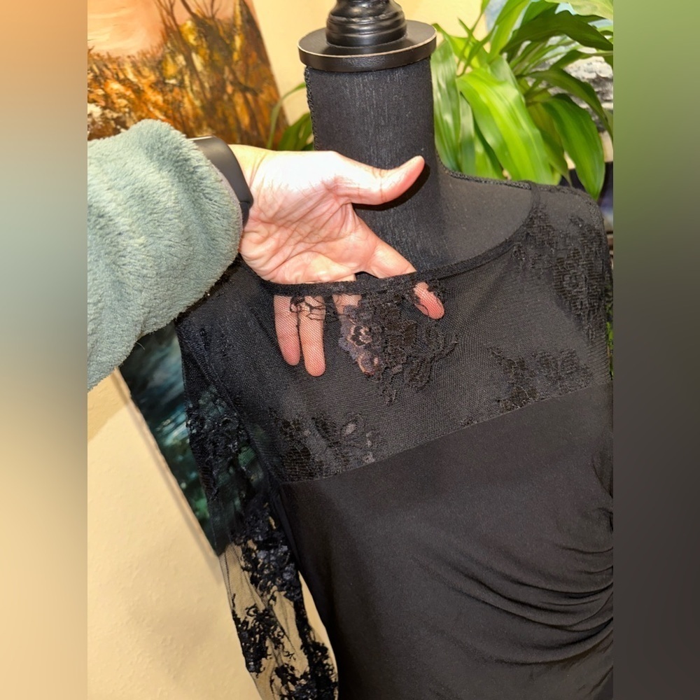 American Living Black Lace Shoulder Midi Dress Size M - Picture 4 of 10